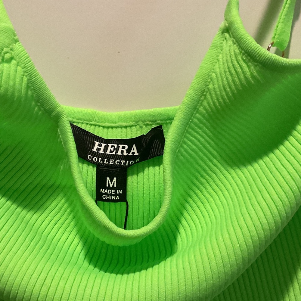 Hera Collection Neon Lime Bodycon Mini Dress with Gold Buttons - Picture 2 of 4